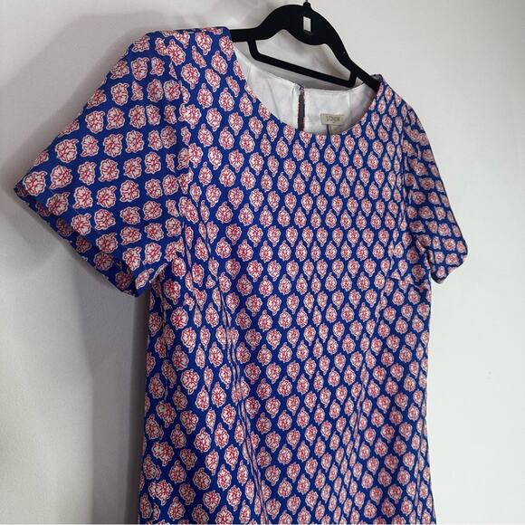 J. Crew Paisley Short sleeve Shift Dress Blue Red Pattern Womens size 0 - Picture 2 of 8